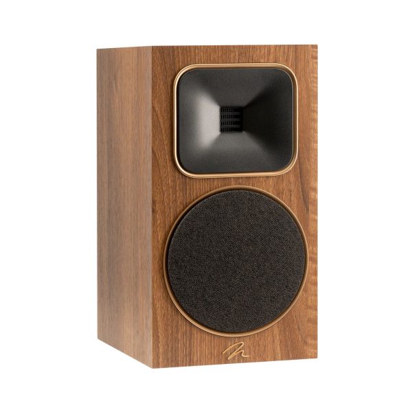 Left Angled Front View with Grille of MartinLogan Motion Foundation B1 Bookshelf Walnut Speaker
