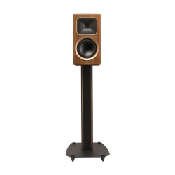 Straight Front View with Black Steel Stand of MartinLogan Motion Foundation B1 Bookshelf Walnut Speaker