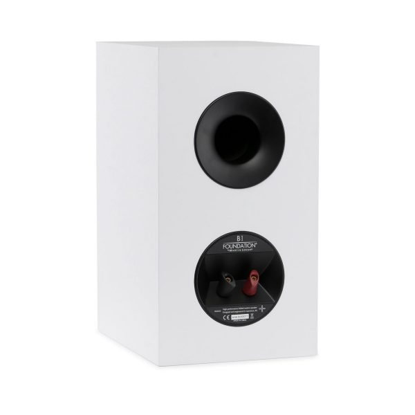 Back-Side Left Angled View of MartinLogan Motion Foundation B1 Bookshelf White Speaker