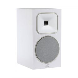 Left Angled Front View with Grille of MartinLogan Motion Foundation B1 Bookshelf White Speaker