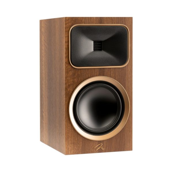 Left Angled Front View of MartinLogan Motion Foundation B2 Bookshelf Walnut Speaker