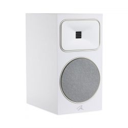 Left Angled Front View with Grille of MartinLogan Motion Foundation B2 Bookshelf White Speaker