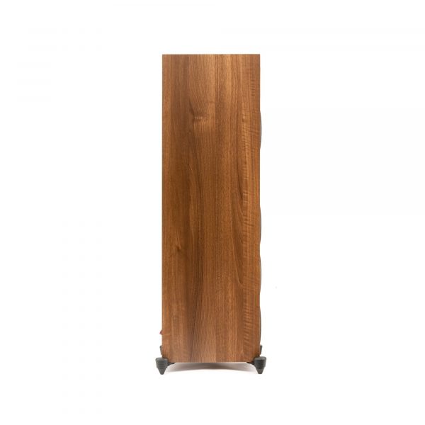 Right-Side Back View with Black Grills of MartinLogan Motion Foundation F1 Floorstanding Walnut Speaker