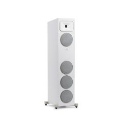 Right Angled Front View with White Grills of MartinLogan Motion Foundation F1 Floorstanding White Speaker