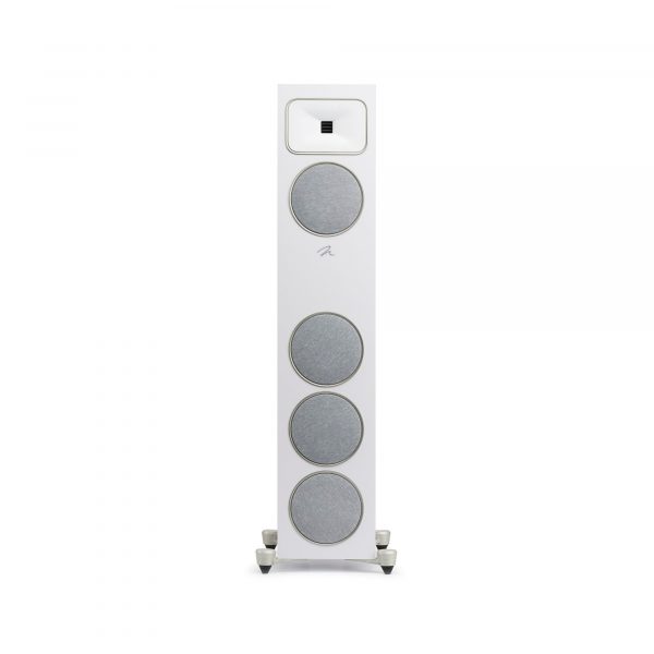 Straight Front View with White Grills of MartinLogan Motion Foundation F1 Floorstanding White Speaker