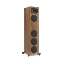 Right Angled Front View with Black Grills of MartinLogan Motion Foundation F2 Floorstanding Walnut Speaker