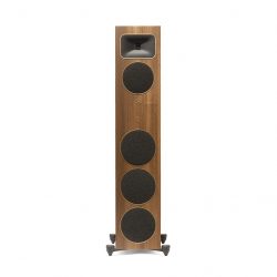 Straight Front View with Black Grills of MartinLogan Motion Foundation F2 Floorstanding Walnut Speaker