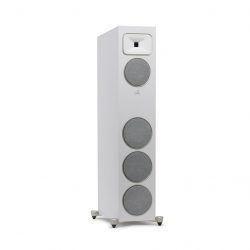 Right Angled Front View with White Grills of MartinLogan Motion Foundation F2 Floorstanding White Speaker