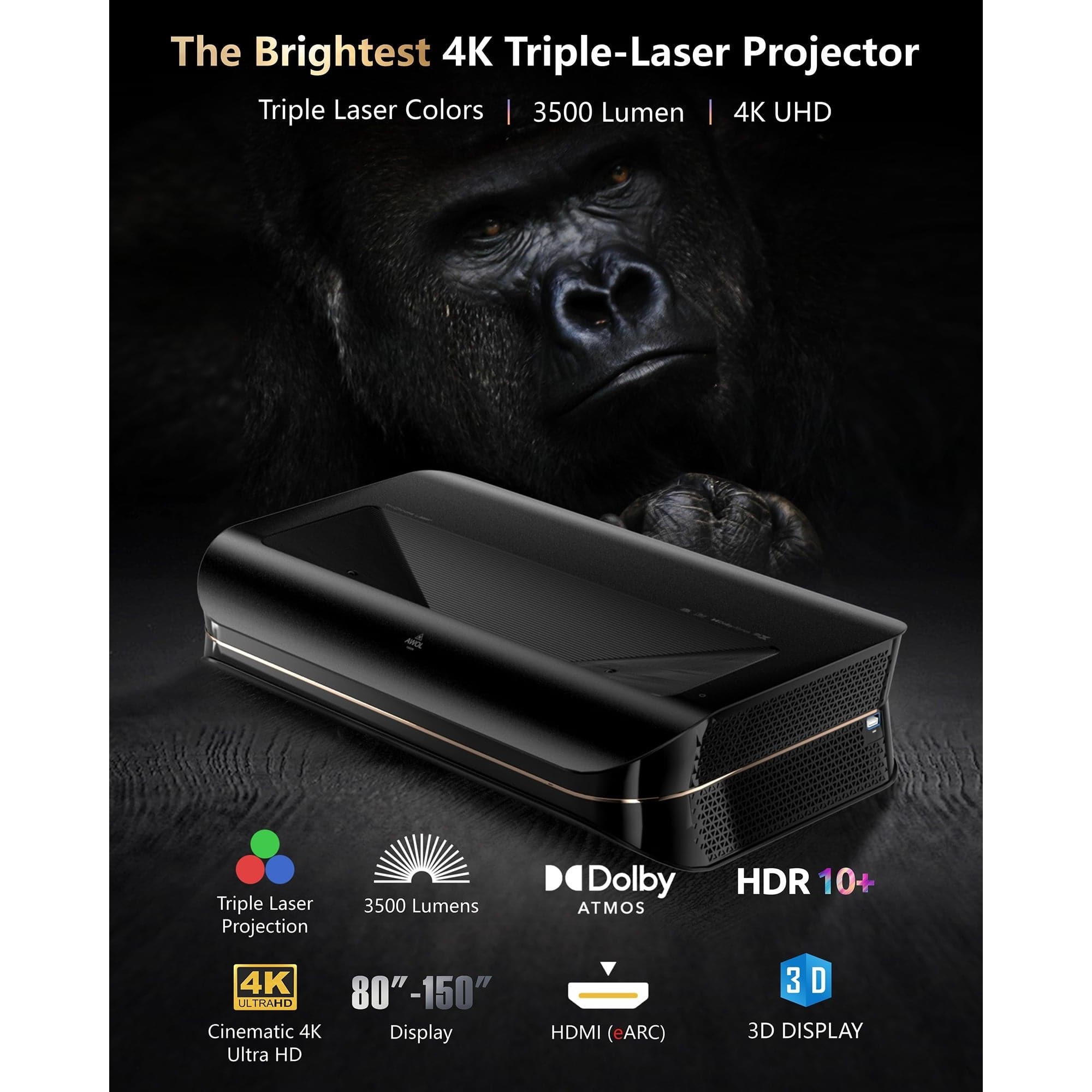 AWOL Vision 80''-150'' 4K 3D Triple Laser Projector LTV-3500 Pro
