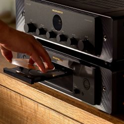 Marantz CD 50n Black loading a CD, stacked with MODEL 50