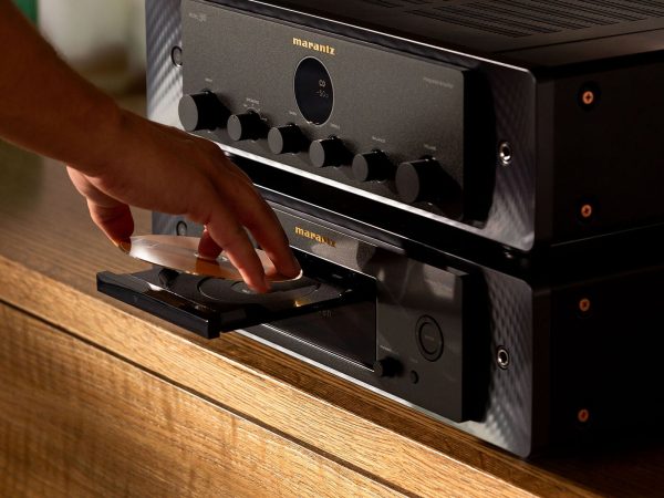 Marantz CD 50n Black loading a CD, stacked with MODEL 50