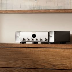 Marantz MODEL 50 Silver Gold on a credenza