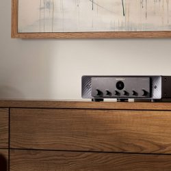 Marantz MODEL 50 Black on a wooden media console