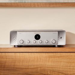 Marantz MODEL 50 Silver Gold on a wooden console