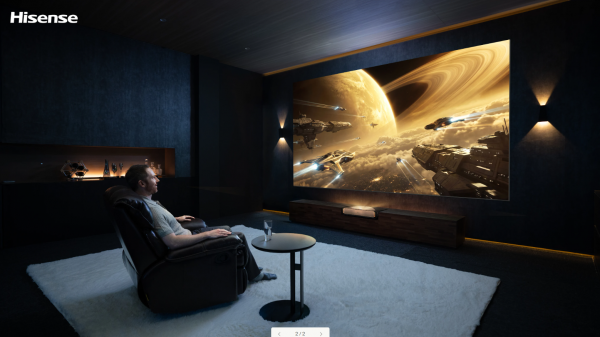 Hisense L9Q Pro in a dark home theatre